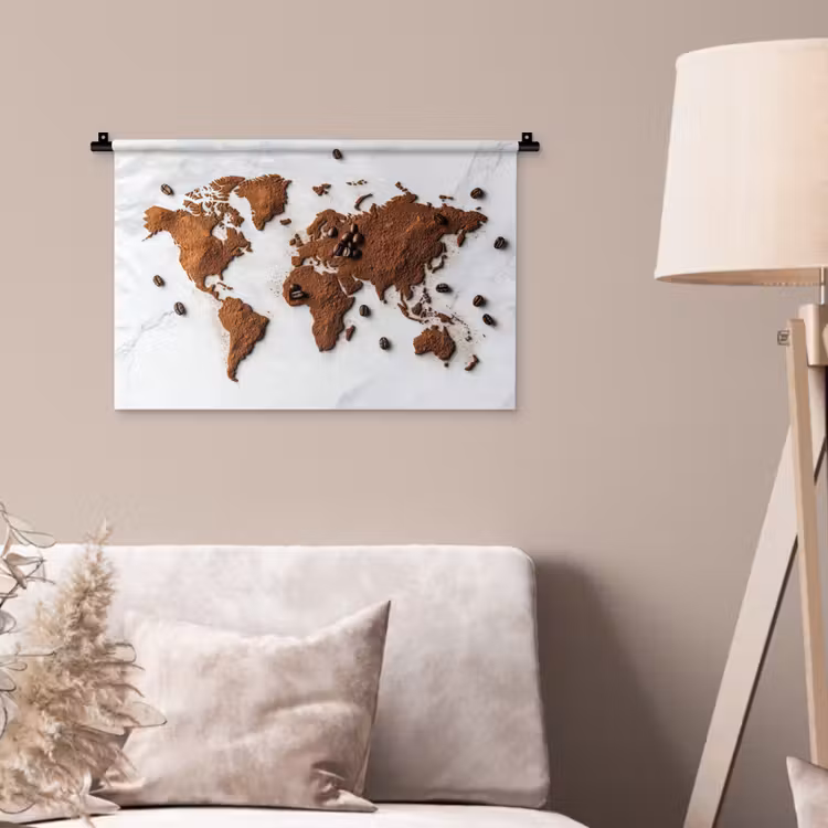 Wandkleed - Wereldkaart - Koffie - Marmer — 2