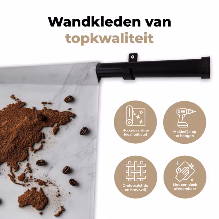 Wandkleed - Wereldkaart - Koffie - Marmer — 3