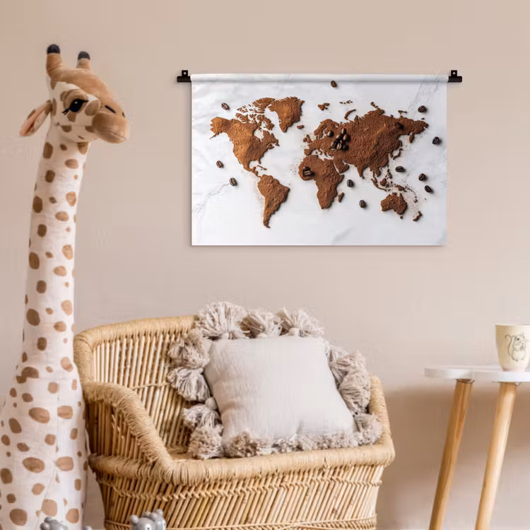 Wandkleed - Wereldkaart - Koffie - Marmer — 5