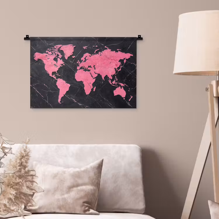 Wandkleed - Wereldkaart - Roze - Marmer — 2