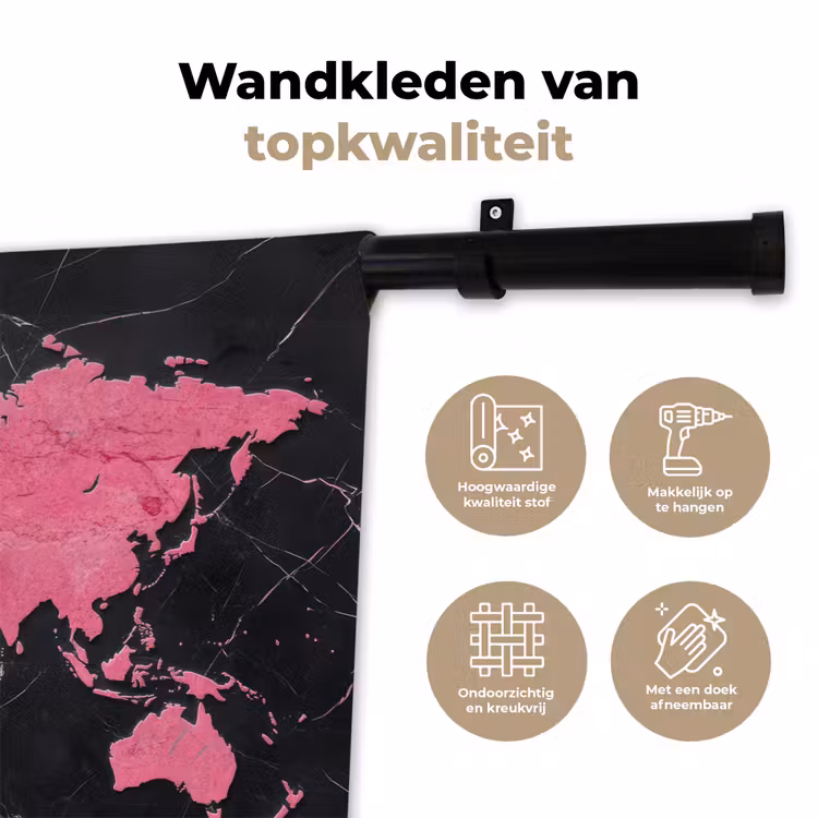 Wandkleed - Wereldkaart - Roze - Marmer — 3