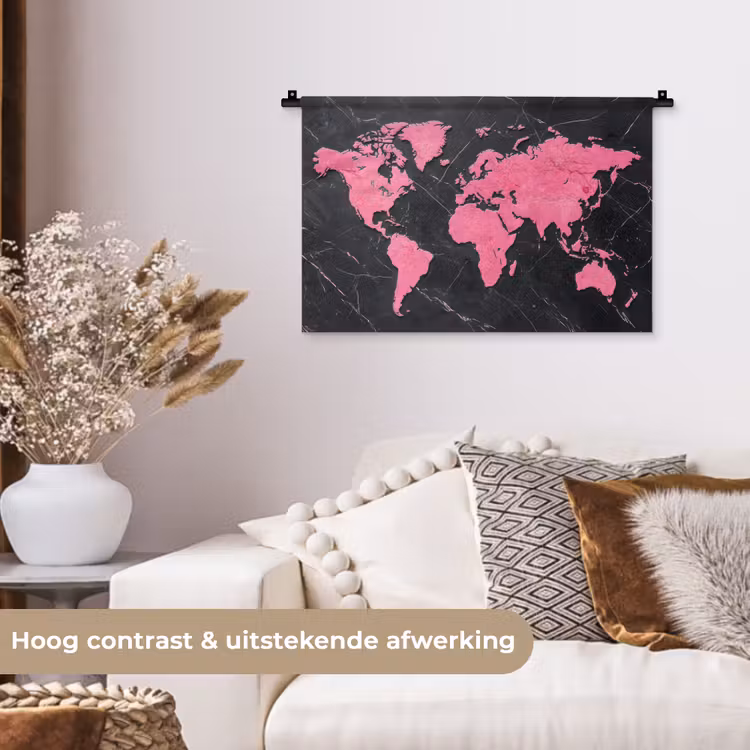 Wandkleed - Wereldkaart - Roze - Marmer — 4