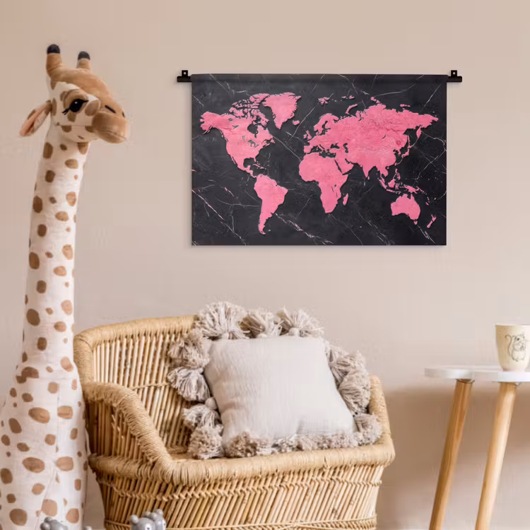 Wandkleed - Wereldkaart - Roze - Marmer — 5
