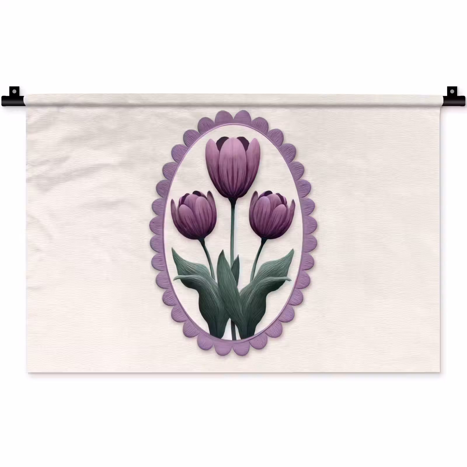 Wandkleed - Tulpen - Paars - Lijst - Bladeren — 1