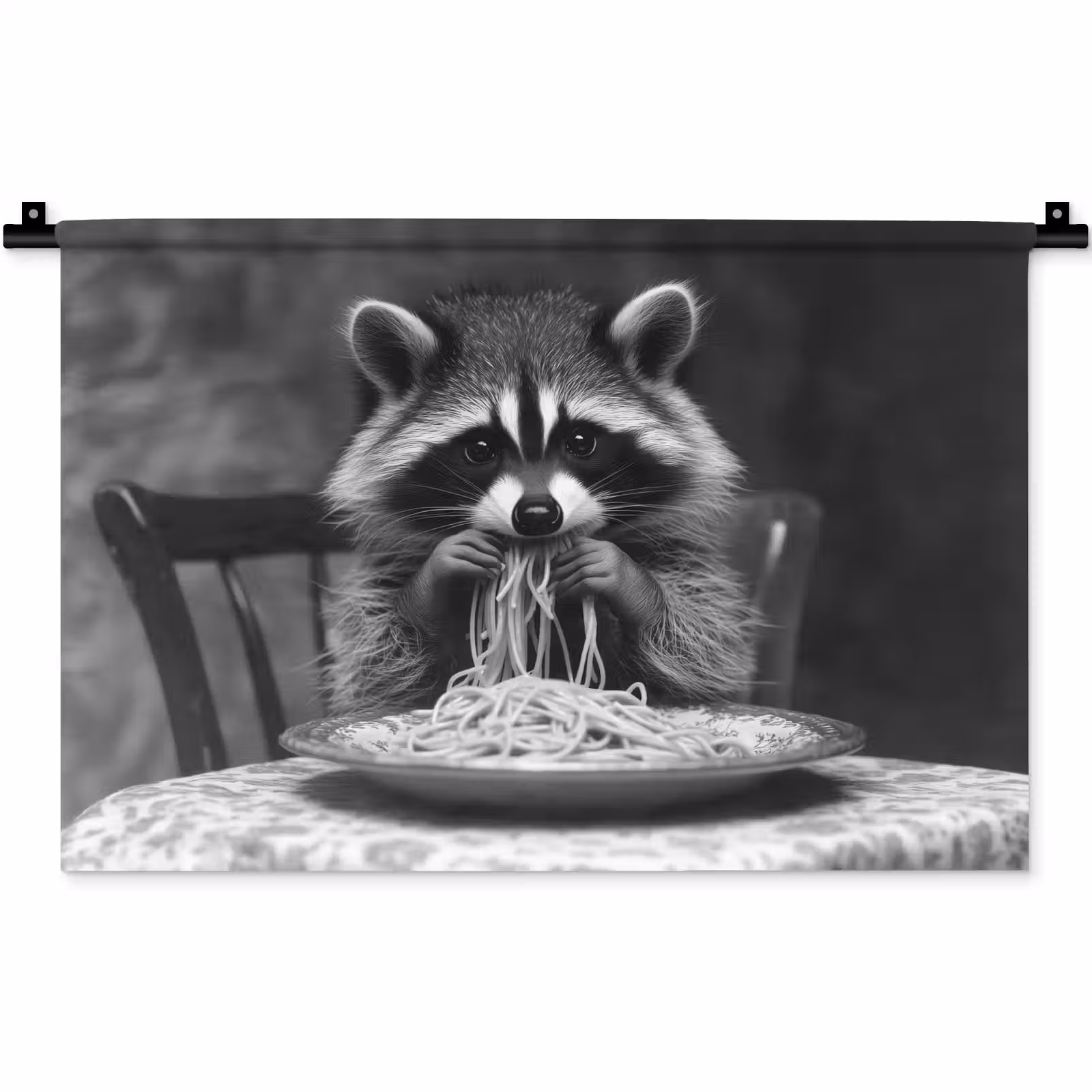 Wandkleed - Wasbeer - Cute - Pasta - Tafelkleed - Zwart - Wit — 1