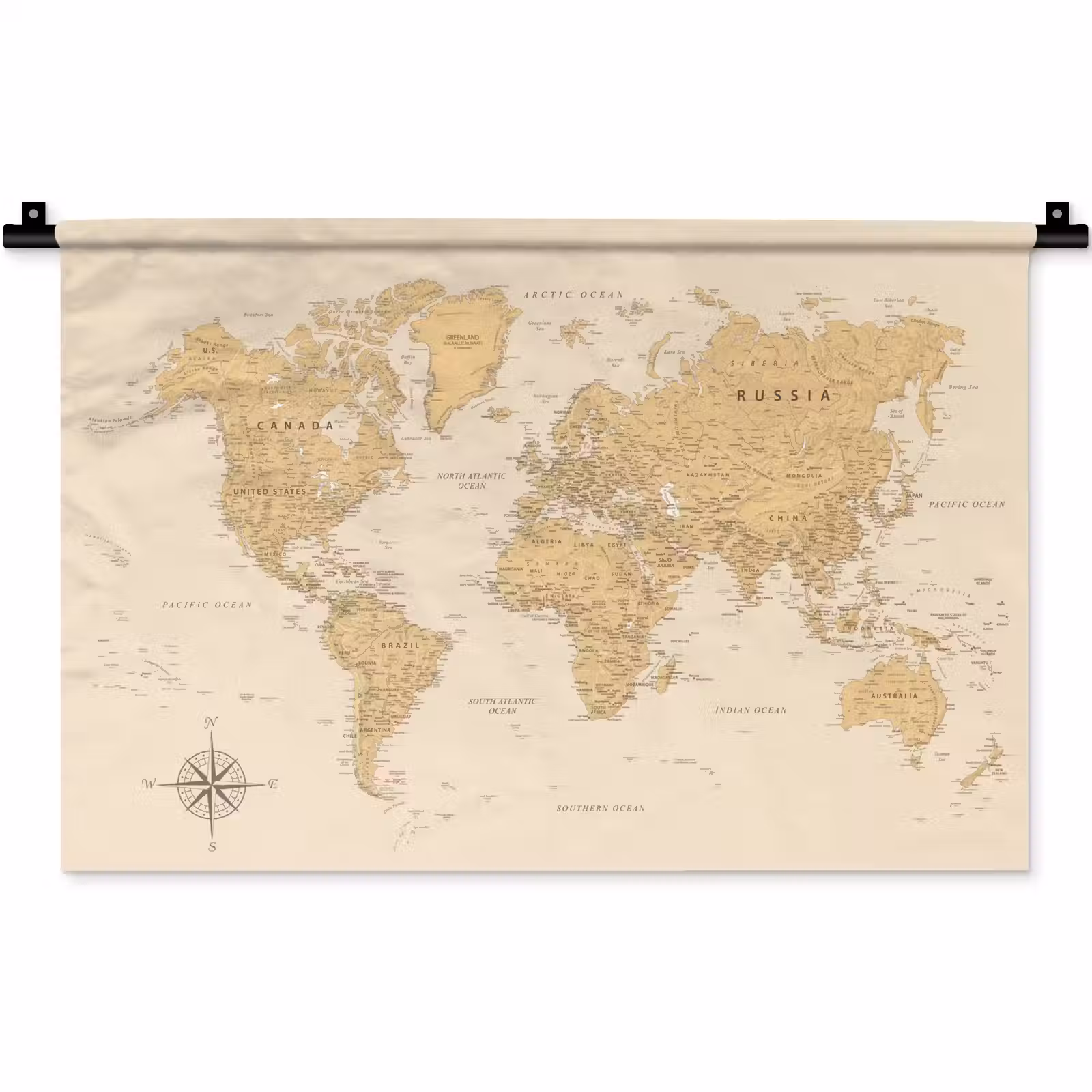 Wandkleed - Wereldkaart - Realistisch - Beige — 1
