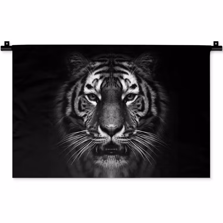 Wandkleed - Tijger - Dieren - Zwart - Wit - Portret - Wild — 1