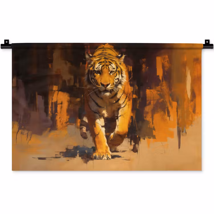 Wandkleed - Tijger - Geschilderd - Oranje - Penseelstreken — 1