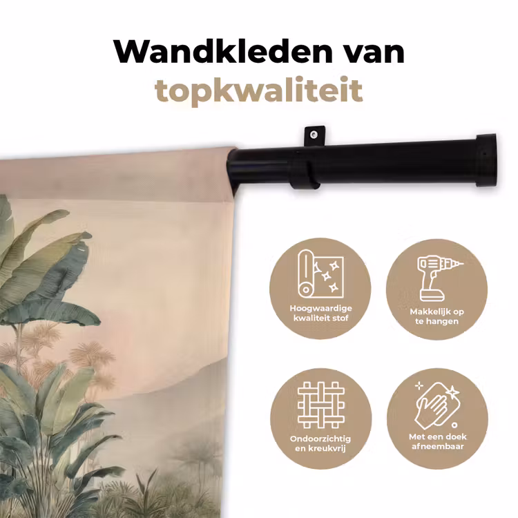 Wandkleed - Tropisch landschap - palmbomen - Bloemen - Roze lucht — 3