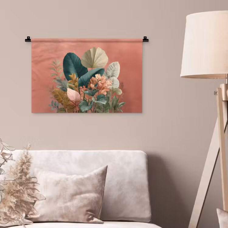 Wandkleed - Tropische bladeren - Bloemen - Roze - groen — 2