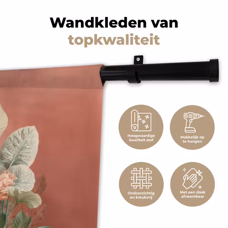 Wandkleed - Tropische bladeren - Bloemen - Roze - groen — 3