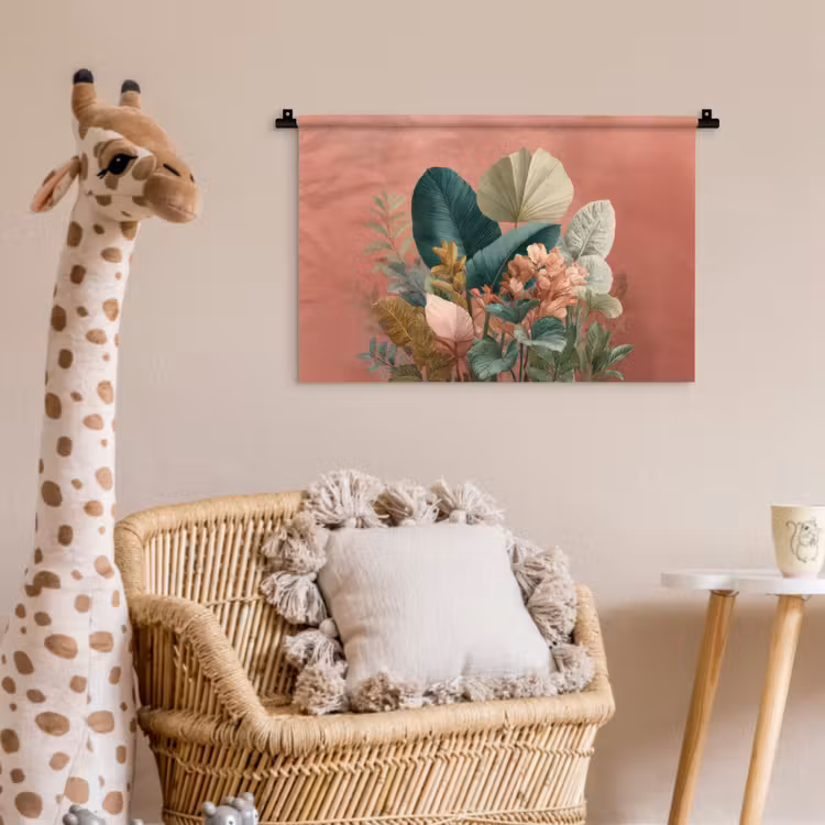 Wandkleed - Tropische bladeren - Bloemen - Roze - groen — 5