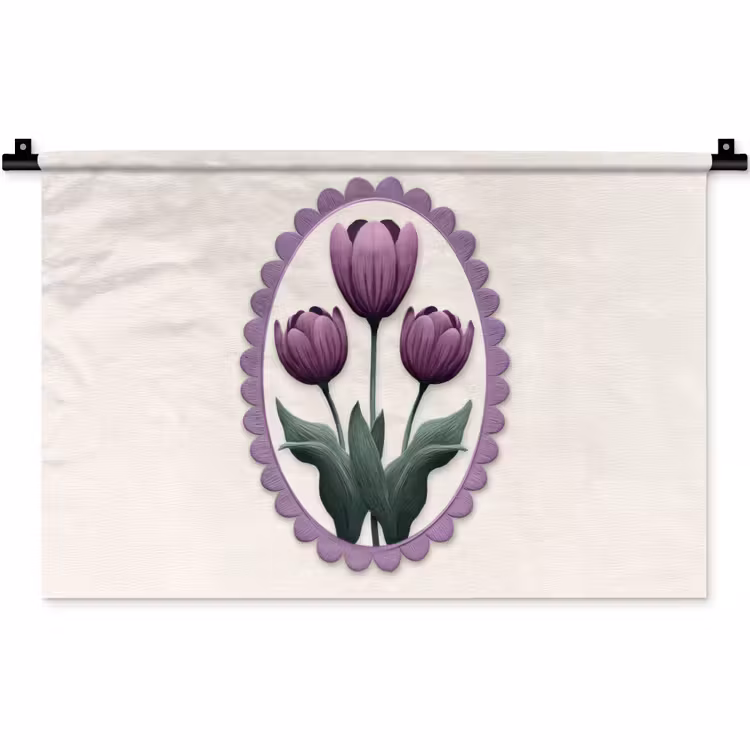 Wandkleed - Tulpen - Paars - Lijst - Bladeren — 1