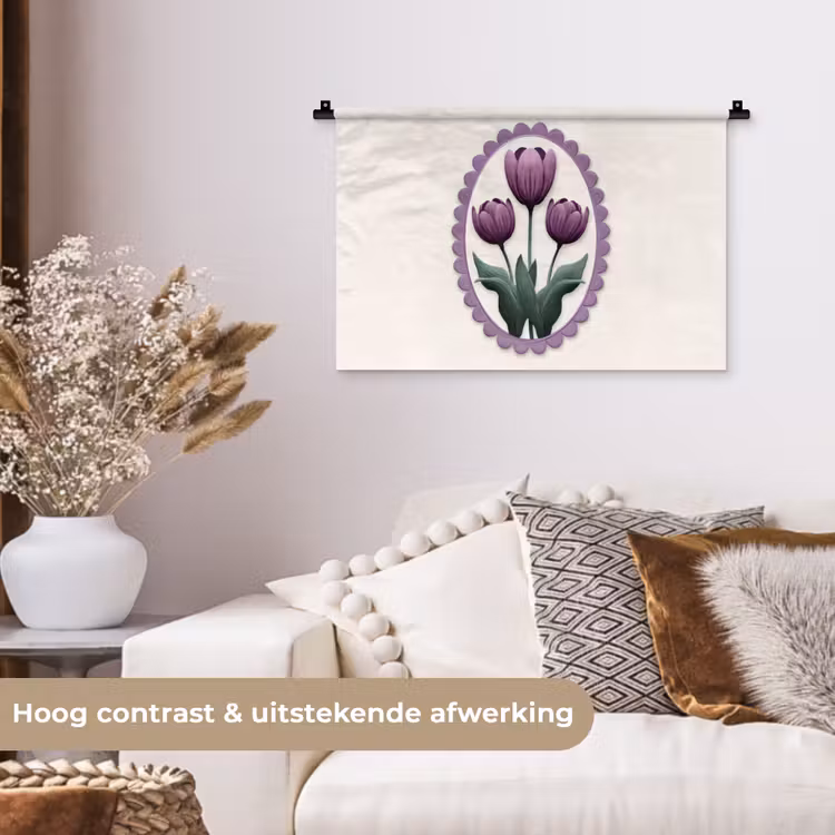 Wandkleed - Tulpen - Paars - Lijst - Bladeren — 4