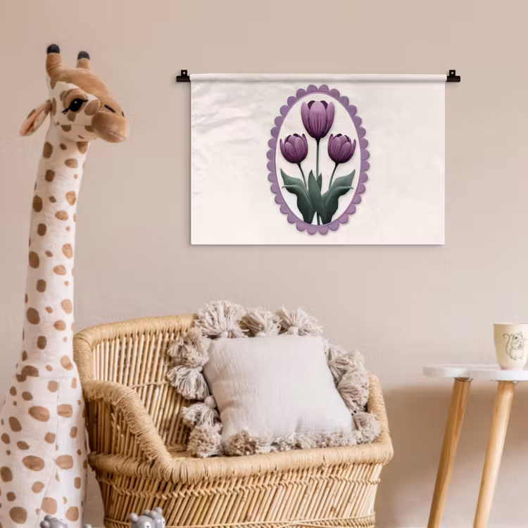 Wandkleed - Tulpen - Paars - Lijst - Bladeren — 5