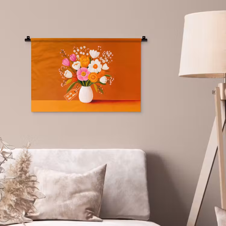 Wandkleed - Vaas - Bloemen - Oranje — 2