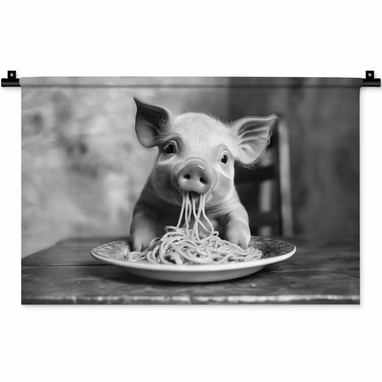 Wandkleed - Varken - Schattig - Spaghetti - Zwart wit - Dier — 1