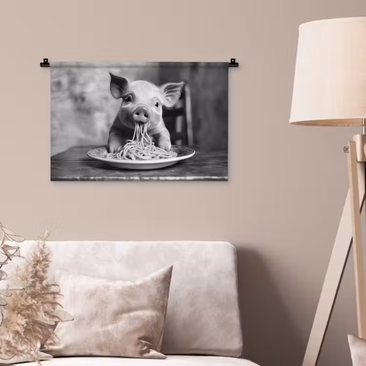 Wandkleed - Varken - Schattig - Spaghetti - Zwart wit - Dier — 2