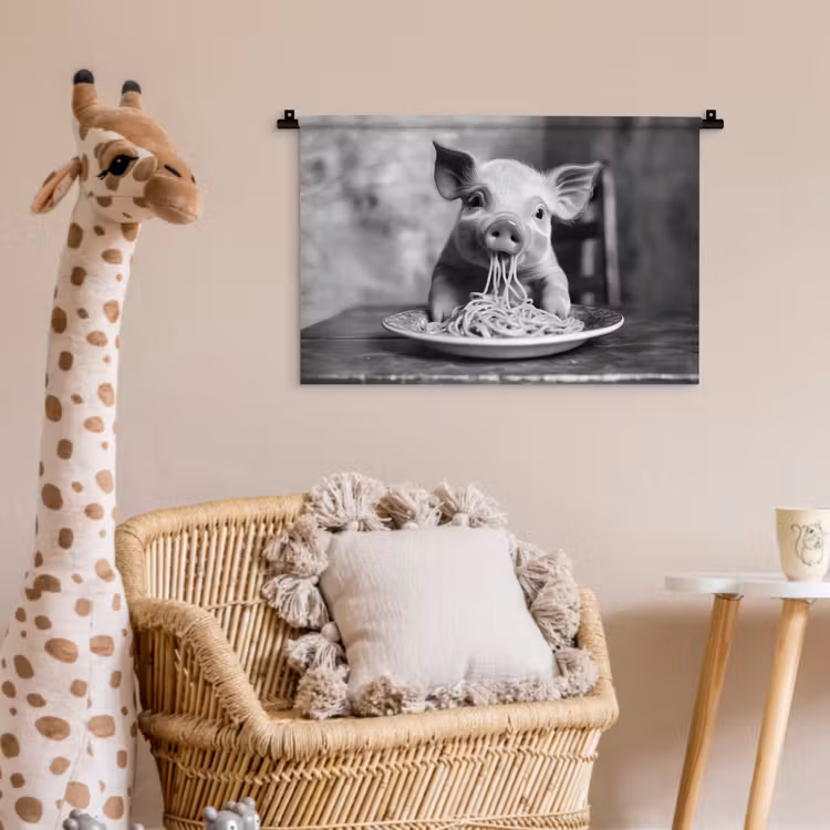 Wandkleed - Varken - Schattig - Spaghetti - Zwart wit - Dier — 5