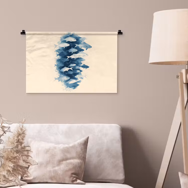 Wandkleed - Vissen - Minimalistisch - Blauw — 2
