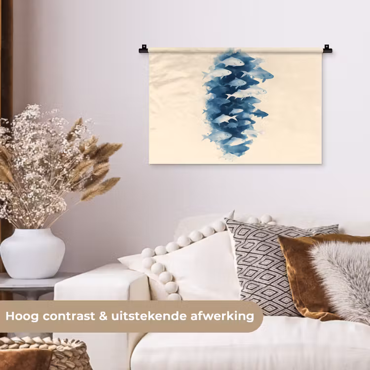Wandkleed - Vissen - Minimalistisch - Blauw — 4