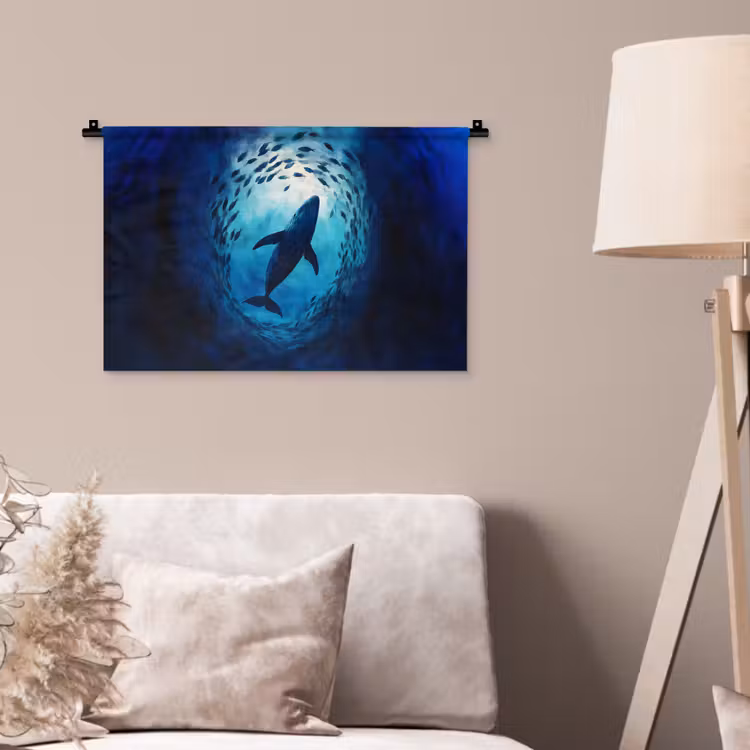 Wandkleed - Walvis - Vissen - Donkerblauw — 2