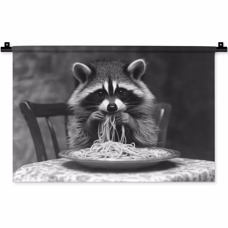 Wandkleed - Wasbeer - Cute - Pasta - Tafelkleed - Zwart - Wit — 1