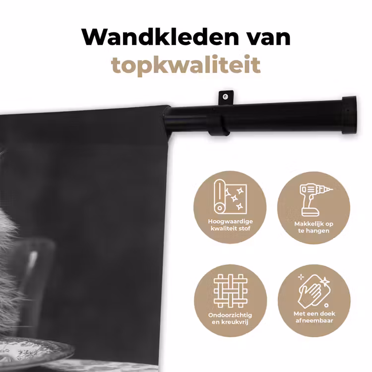 Wandkleed - Wasbeer - Cute - Pasta - Tafelkleed - Zwart - Wit — 3