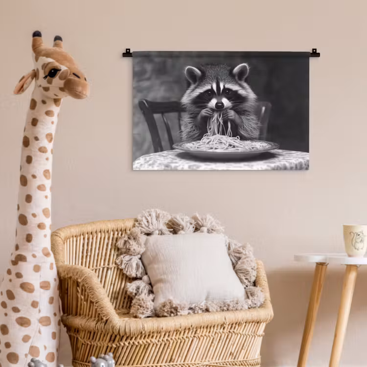 Wandkleed - Wasbeer - Cute - Pasta - Tafelkleed - Zwart - Wit — 5