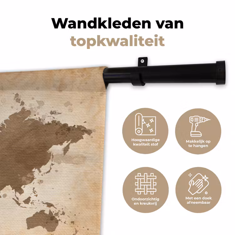 Wandkleed - Wereldkaart - Beige - Bruin — 3