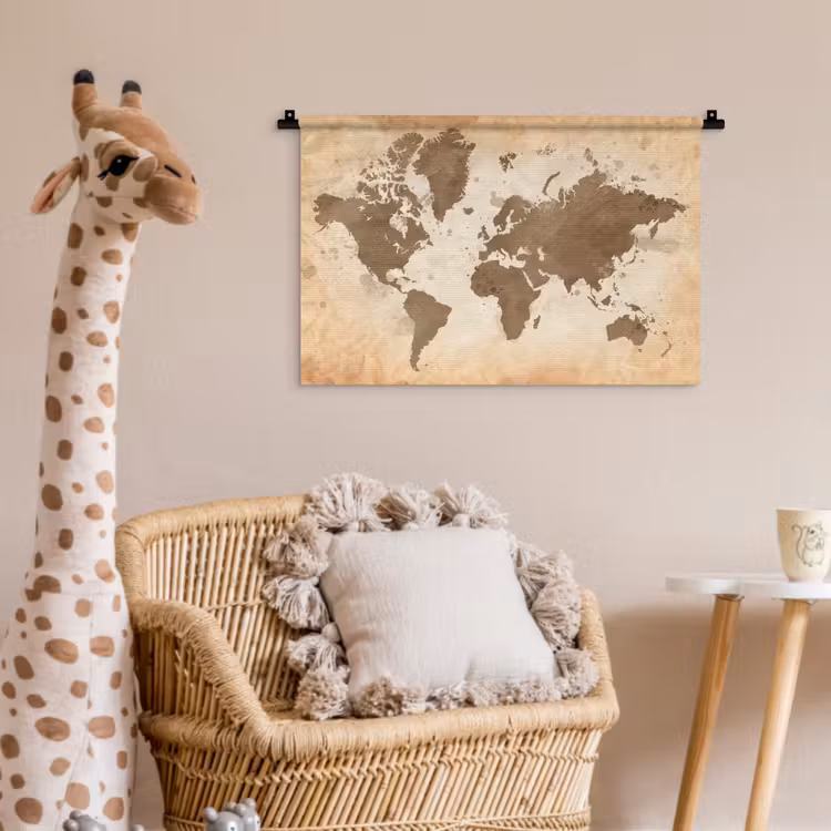 Wandkleed - Wereldkaart - Beige - Bruin — 5