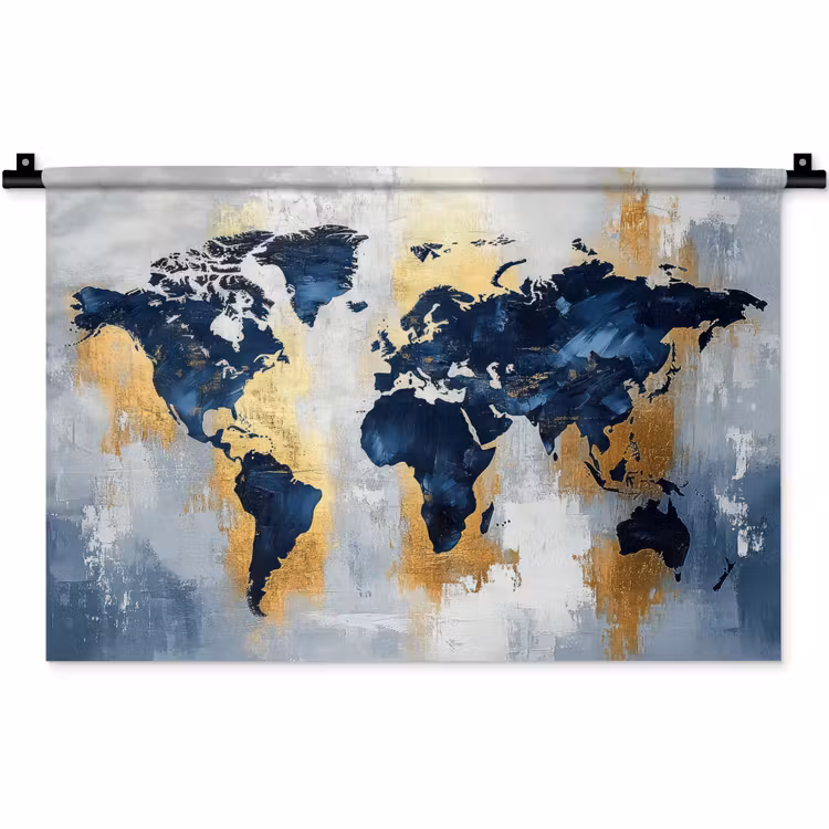 Wandkleed - Wereldkaart - Blauw - Abstract — 1