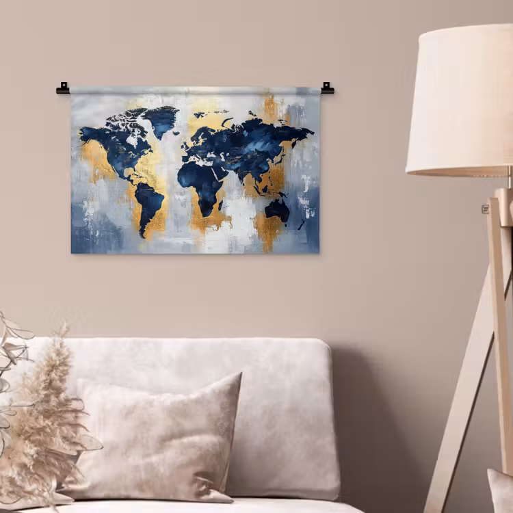 Wandkleed - Wereldkaart - Blauw - Abstract — 2