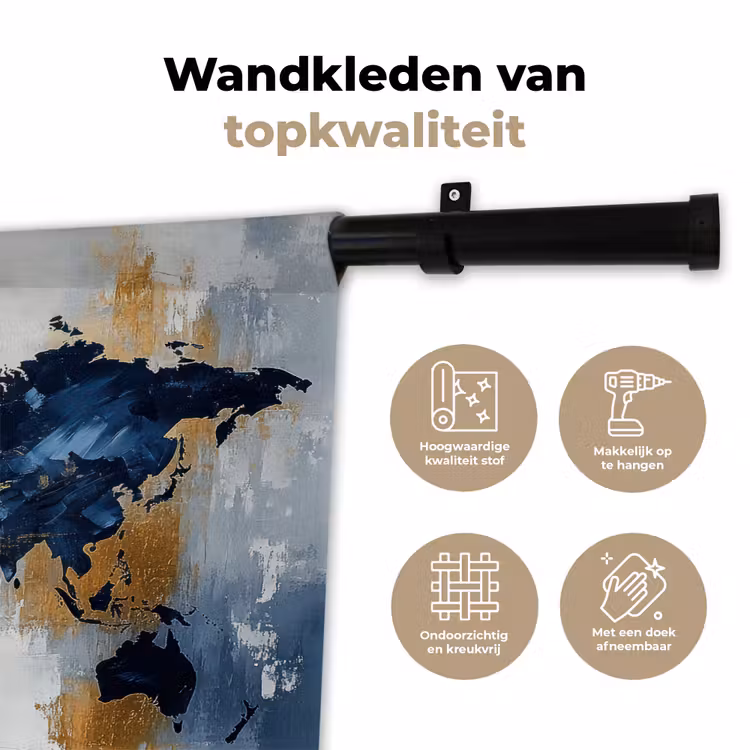 Wandkleed - Wereldkaart - Blauw - Abstract — 3