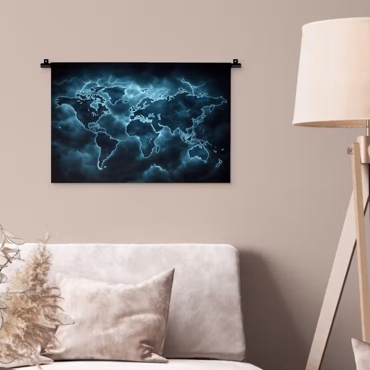Wandkleed - Wereldkaart - Bliksem - Blauw — 2