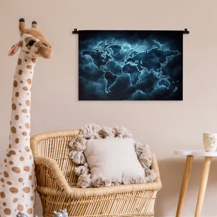 Wandkleed - Wereldkaart - Bliksem - Blauw — 5