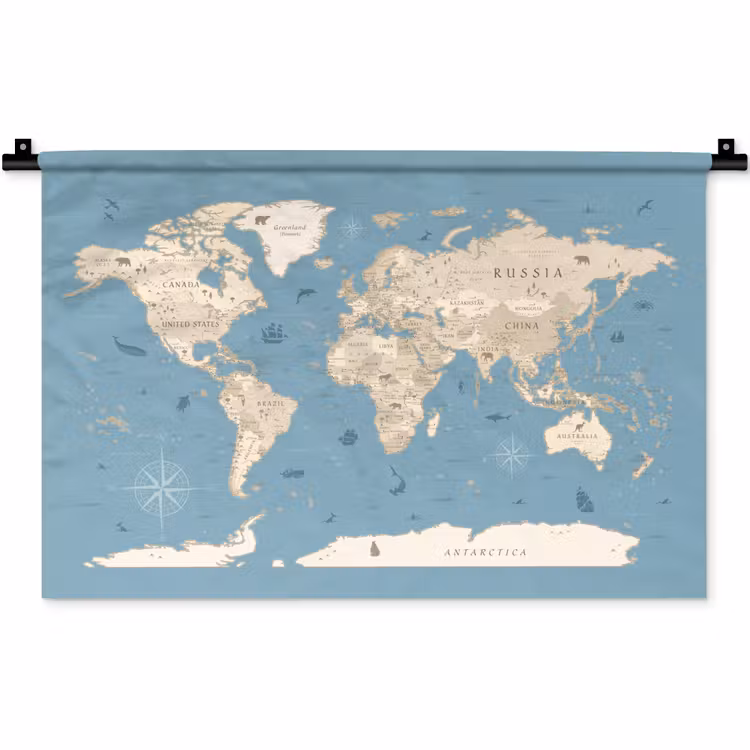 Wandkleed - Wereldkaart - Oceaan - Realistisch - Blauw — 1