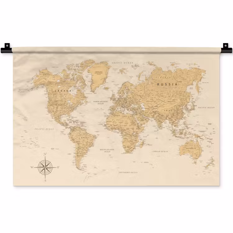 Wandkleed - Wereldkaart - Realistisch - Beige — 1
