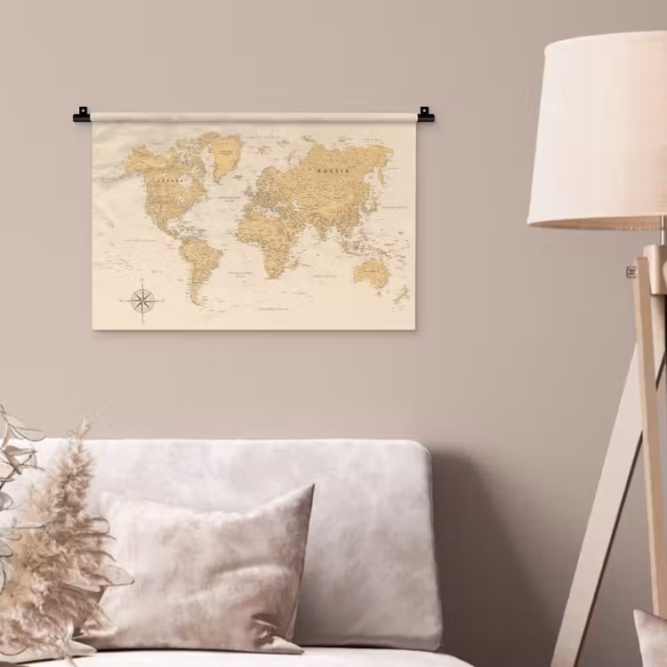 Wandkleed - Wereldkaart - Realistisch - Beige — 2
