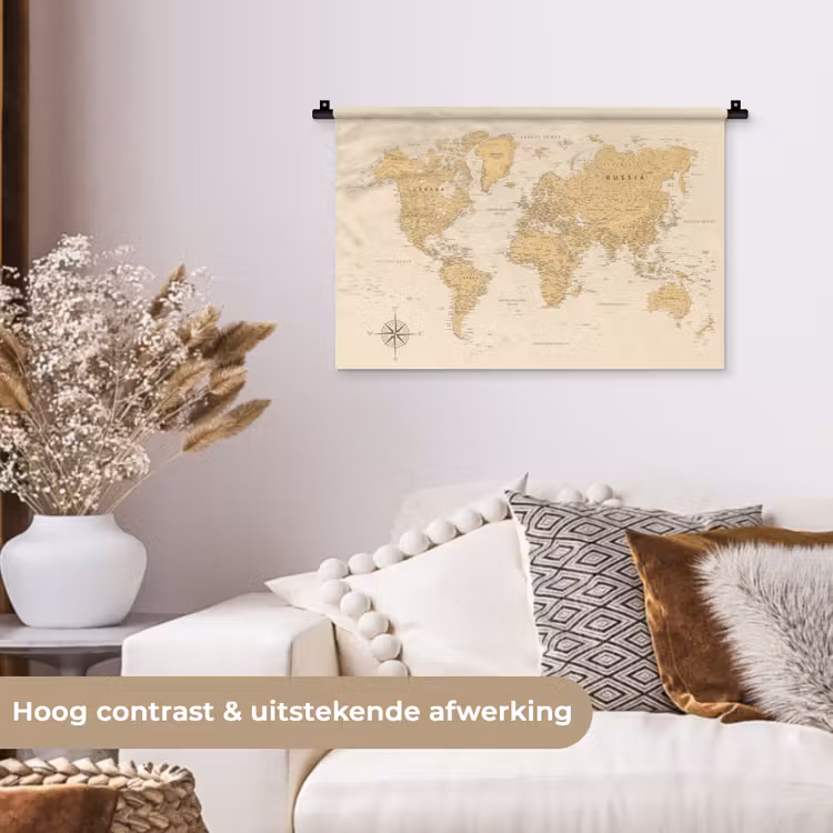 Wandkleed - Wereldkaart - Realistisch - Beige — 4