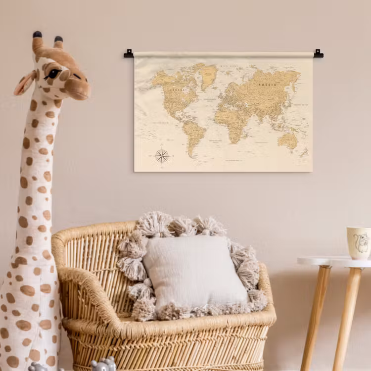 Wandkleed - Wereldkaart - Realistisch - Beige — 5