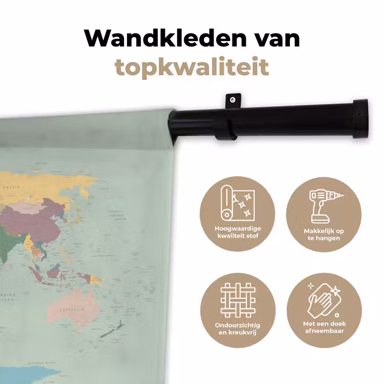 Wandkleed - Wereldkaart - Realistisch - Kaart — 3