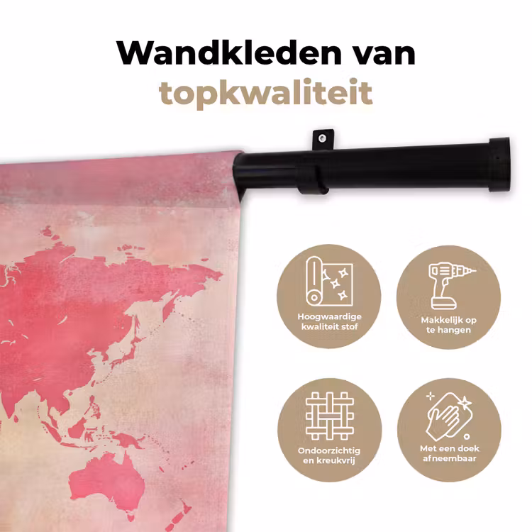 Wandkleed - Wereldkaart - Roze - Vaag — 3