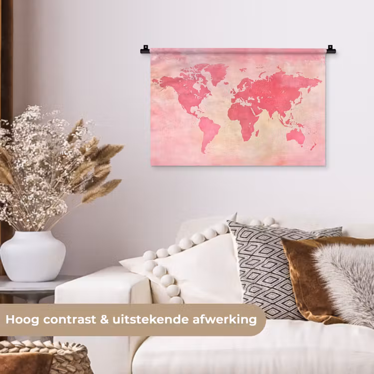 Wandkleed - Wereldkaart - Roze - Vaag — 4