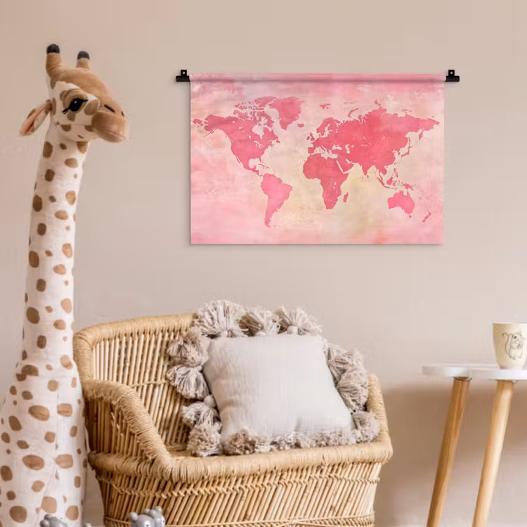 Wandkleed - Wereldkaart - Roze - Vaag — 5