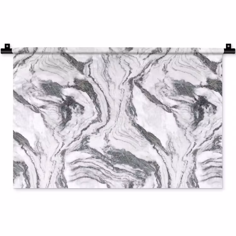 Wandkleed - Wit - Marmer - Golvend - Grafiet — 1