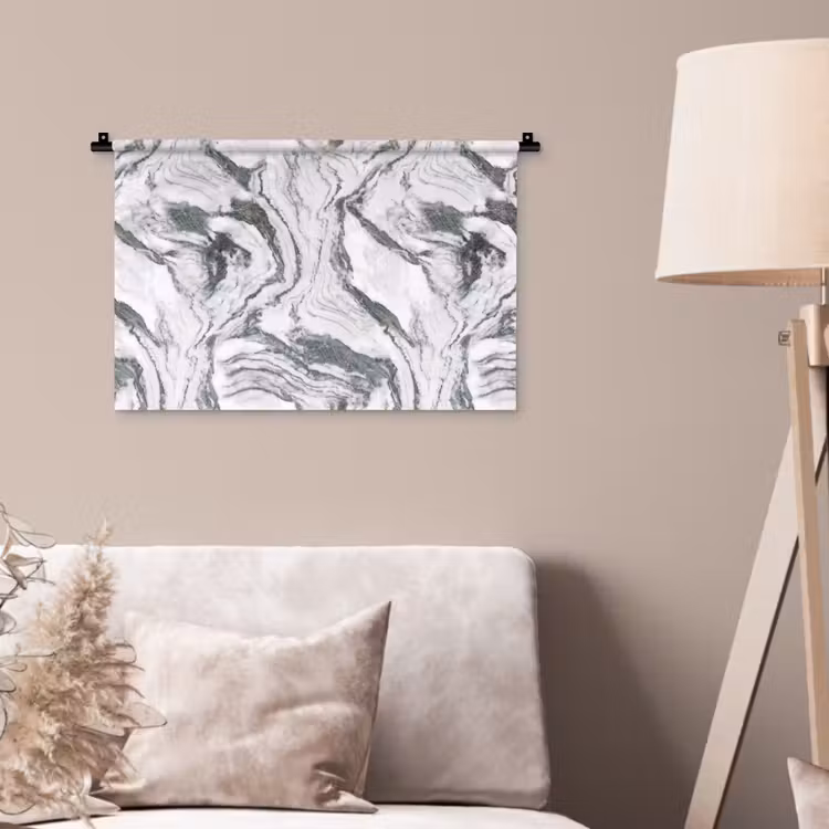 Wandkleed - Wit - Marmer - Golvend - Grafiet — 2