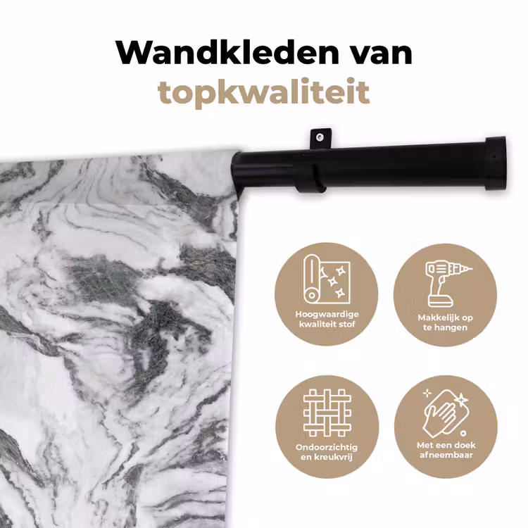 Wandkleed - Wit - Marmer - Golvend - Grafiet — 3