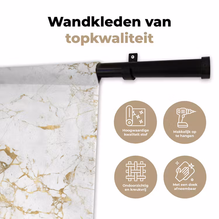 Wandkleed - Wit - Marmer - Luxe - Goud — 3