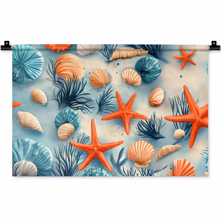 Wandkleed - Zeesterren - Schelpen - Illustratie - Zand — 1